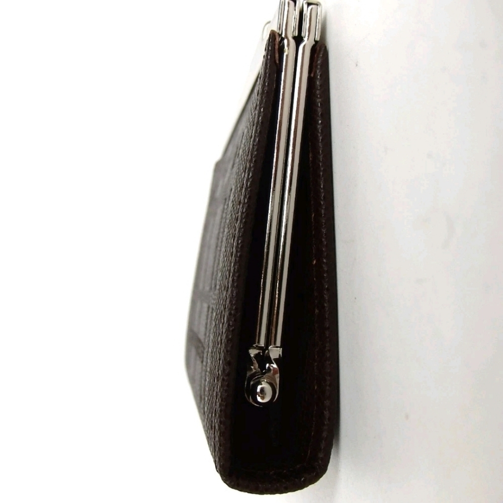 NIB Burberry Textured Brown Coin Purse Wallet Silver Kisslock Clasp | MINT - Picture 3 of 11